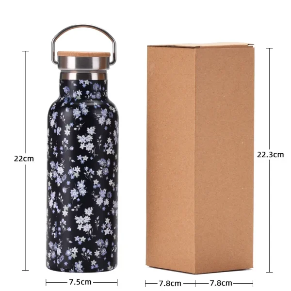 500ML Sports THERMOS CUP With Handle,Bamboo Lid,Printed Drinkware,Stainless steel Vacuum Flasks,Camping And Gym Water Bottle 5