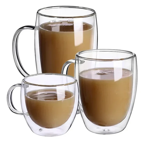 1-6PCS 80-450ML Heat Resistant Double Wall Tea Glass Cup Beer Coffee Handmade Creative Cold Beverage Transparent Drinkware Set 4