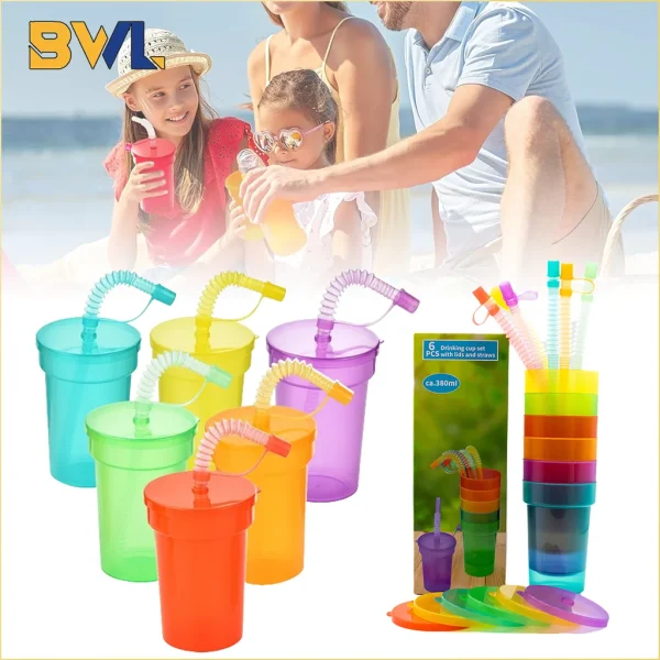 Rainbow Straw Cup Set Translucent Stackable Drinkware with Leakproof Lids for Party Tablescape Decor Outdoor Home Juice WaterUse 1