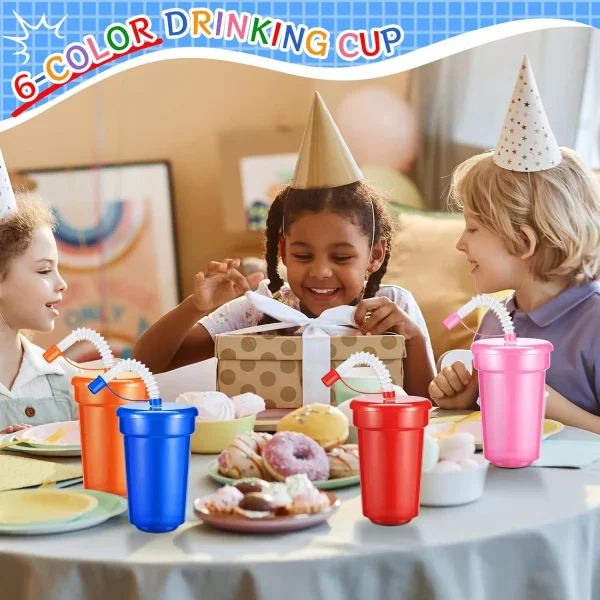 Rainbow Straw Cup Set Translucent Stackable Drinkware with Leakproof Lids for Party Tablescape Decor Outdoor Home Juice WaterUse 2