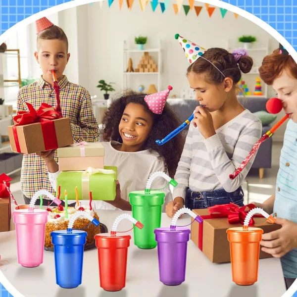 Rainbow Straw Cup Set Translucent Stackable Drinkware with Leakproof Lids for Party Tablescape Decor Outdoor Home Juice WaterUse 3