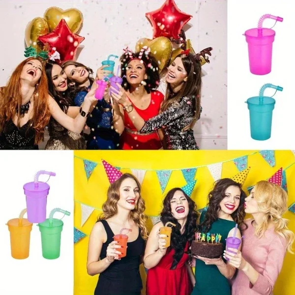Rainbow Straw Cup Set Translucent Stackable Drinkware with Leakproof Lids for Party Tablescape Decor Outdoor Home Juice WaterUse 4