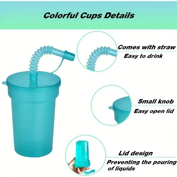 Rainbow Straw Cup Set Translucent Stackable Drinkware with Leakproof Lids for Party Tablescape Decor Outdoor Home Juice WaterUse 5