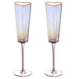 2Pcs Champagne Flute Goblet Elegant Heart Shape Gold Rimmed Glass Cup Beverage Drinkwares for Wedding Parties DropShipping 1