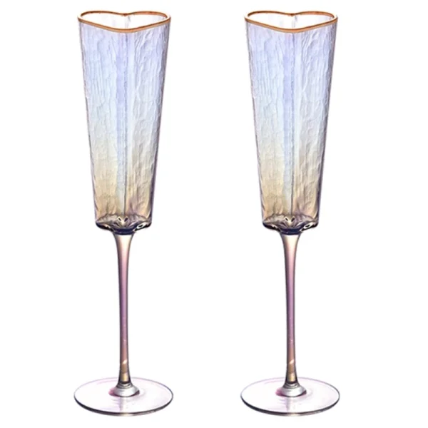 2Pcs Champagne Flute Goblet Elegant Heart Shape Gold Rimmed Glass Cup Beverage Drinkwares for Wedding Parties DropShipping 1