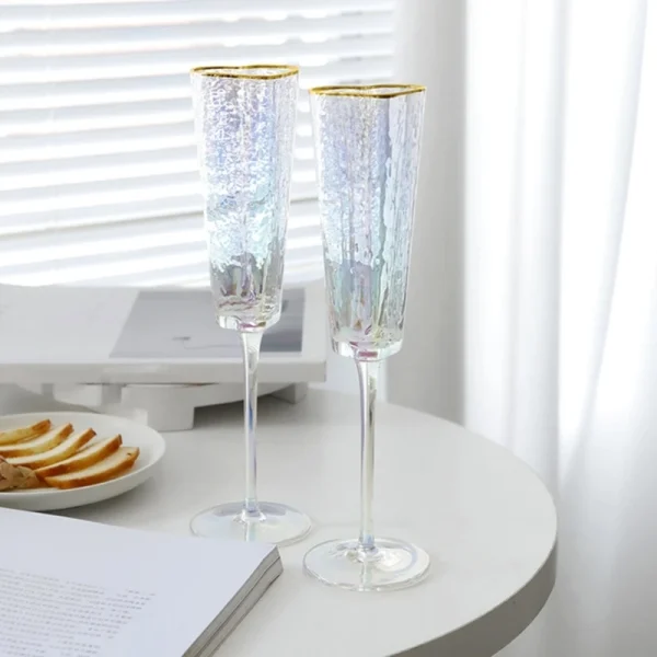 2Pcs Champagne Flute Goblet Elegant Heart Shape Gold Rimmed Glass Cup Beverage Drinkwares for Wedding Parties DropShipping 2