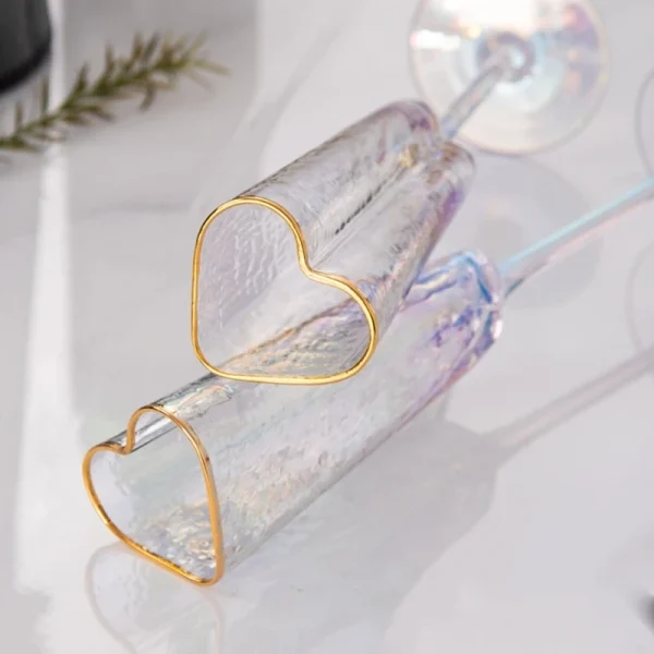 2Pcs Champagne Flute Goblet Elegant Heart Shape Gold Rimmed Glass Cup Beverage Drinkwares for Wedding Parties DropShipping 3
