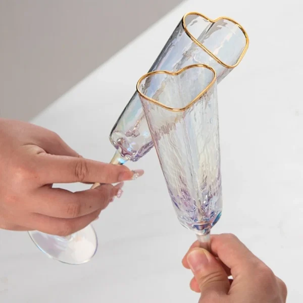 2Pcs Champagne Flute Goblet Elegant Heart Shape Gold Rimmed Glass Cup Beverage Drinkwares for Wedding Parties DropShipping 4