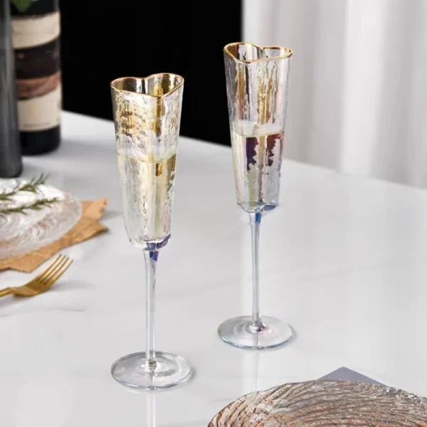 2Pcs Champagne Flute Goblet Elegant Heart Shape Gold Rimmed Glass Cup Beverage Drinkwares for Wedding Parties DropShipping 5