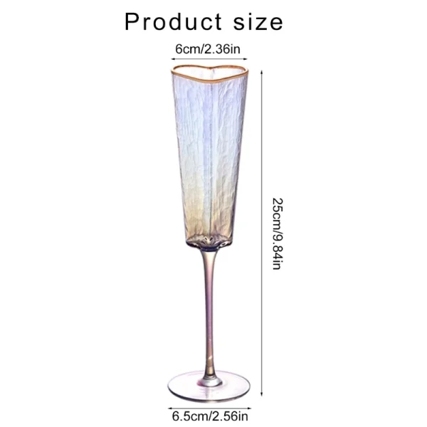 2Pcs Champagne Flute Goblet Elegant Heart Shape Gold Rimmed Glass Cup Beverage Drinkwares for Wedding Parties DropShipping 6