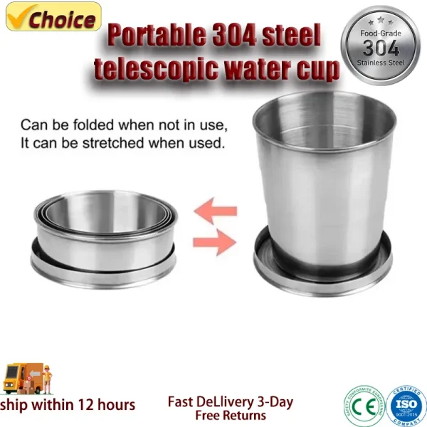 Hot New Stainless Steel Folding Cup Portable Outdoor Travel Camping Telescopic Cup Foldable Drinkware 75ml/150ml/250ml 1