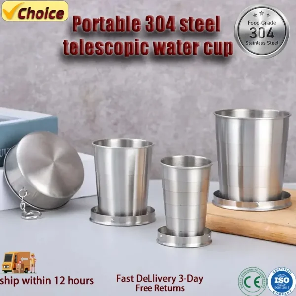 Hot New Stainless Steel Folding Cup Portable Outdoor Travel Camping Telescopic Cup Foldable Drinkware 75ml/150ml/250ml 2