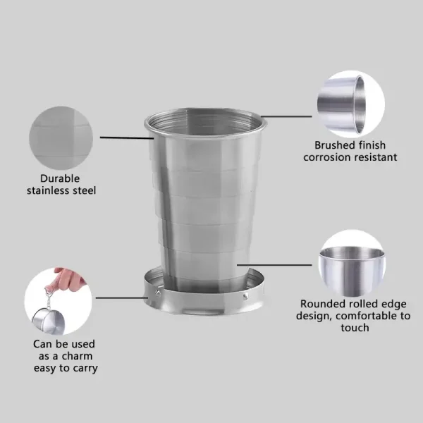 Hot New Stainless Steel Folding Cup Portable Outdoor Travel Camping Telescopic Cup Foldable Drinkware 75ml/150ml/250ml 5