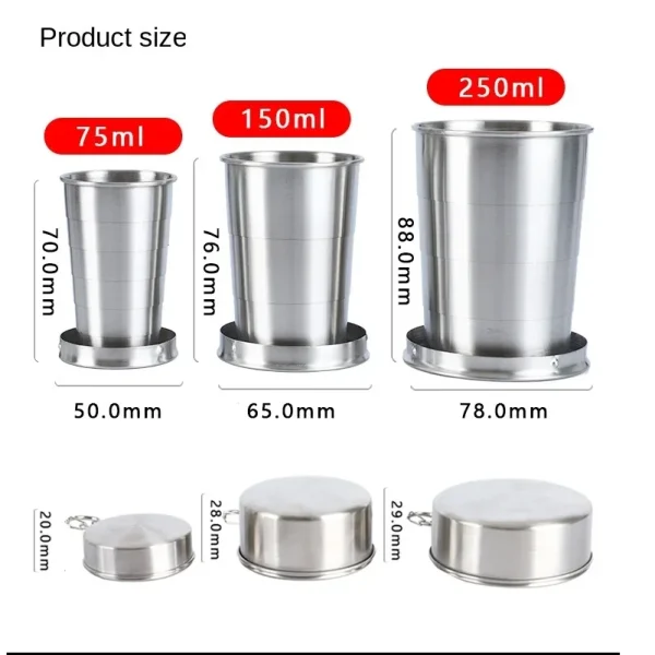 Hot New Stainless Steel Folding Cup Portable Outdoor Travel Camping Telescopic Cup Foldable Drinkware 75ml/150ml/250ml 6