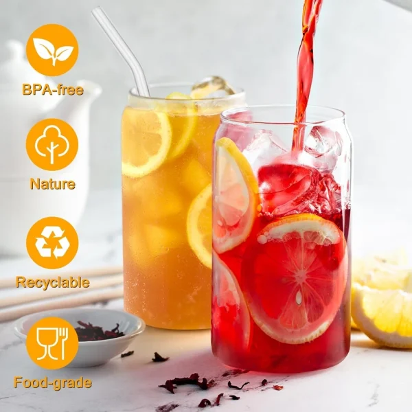 550ML Glass Cup With Wooden Lid And Straw Juice Drink Beer Mug Coffee Milk Transparent Water Cup Suitable For Parties Drinkware 3
