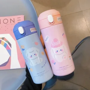 1pc 380ML Cute Cartoon 304 Stainless Steel Thermal Thermos Vacuum Flask With Straw for Girls Insulated Tumbler Drinkware 1