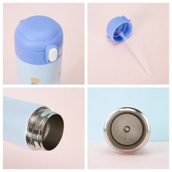 1pc 380ML Cute Cartoon 304 Stainless Steel Thermal Thermos Vacuum Flask With Straw for Girls Insulated Tumbler Drinkware 4