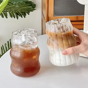 Ins Glass Cup Heat-resistant Tumbler Drinkware Transparent Tea Juice Milk Coffee Mug Home Water Glasses Stripe Mug 410/530ml 1