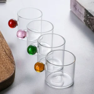 110ml Espresso Cups Small Cups Home Glass Ball Handle Coffee Cup Tea Water Cup Saucer Steak Juice Bucket Table Decor Drinkware 1