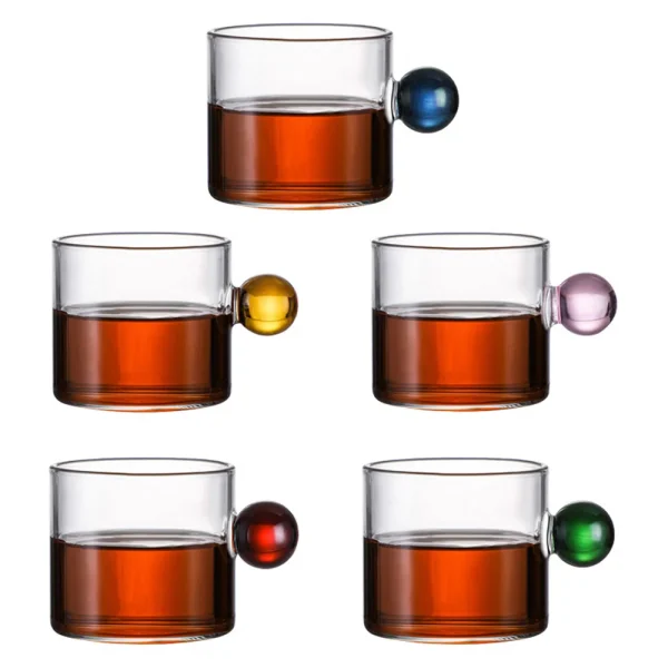 110ml Espresso Cups Small Cups Home Glass Ball Handle Coffee Cup Tea Water Cup Saucer Steak Juice Bucket Table Decor Drinkware 2