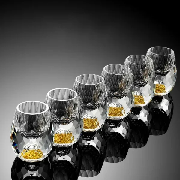 6pcs 15ml Luxury Crystal Glass Vodka Sake Shochu Bar Liqueur Gold Foil Glass Tea Cup Gift Hard Liquor Wine Glass Drinkware Gift 1