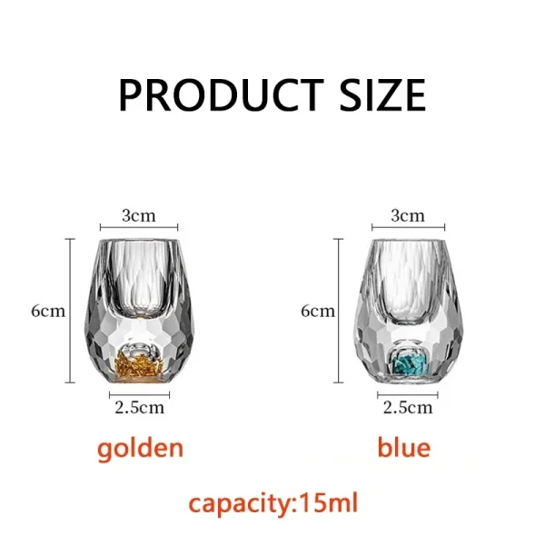 6pcs 15ml Luxury Crystal Glass Vodka Sake Shochu Bar Liqueur Gold Foil Glass Tea Cup Gift Hard Liquor Wine Glass Drinkware Gift 6