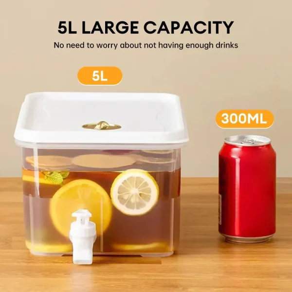 Pongwin 5L Cold Water Kettle with Faucet Refrigerator Cool Water Bucket Lemon Bottle Beverage Water Dispenser Drinkware 2