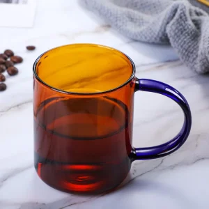 Simple Brief Glass Coffee Mug Two Tone Amber and Blue Glass Cup Heat Resistant Nordic Milk Tea Water Mug 380ml Drinkware 1 Piece 1