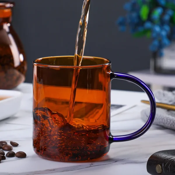 Simple Brief Glass Coffee Mug Two Tone Amber and Blue Glass Cup Heat Resistant Nordic Milk Tea Water Mug 380ml Drinkware 1 Piece 3