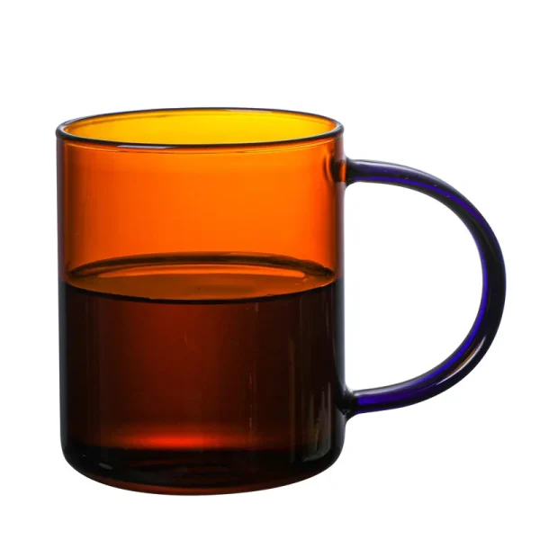 Simple Brief Glass Coffee Mug Two Tone Amber and Blue Glass Cup Heat Resistant Nordic Milk Tea Water Mug 380ml Drinkware 1 Piece 5
