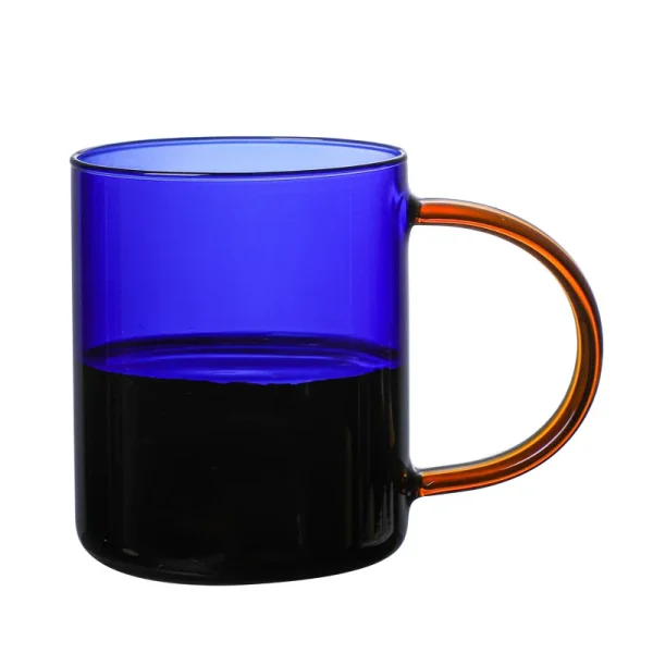 Simple Brief Glass Coffee Mug Two Tone Amber and Blue Glass Cup Heat Resistant Nordic Milk Tea Water Mug 380ml Drinkware 1 Piece 6