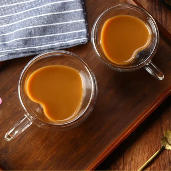 Heart Love Shaped Glass Cup Double Wall Mug Tea Mug Milk Coffee Cup Latte Mugs Lemon Juice Cup Heat-Resisting Drinkware 1