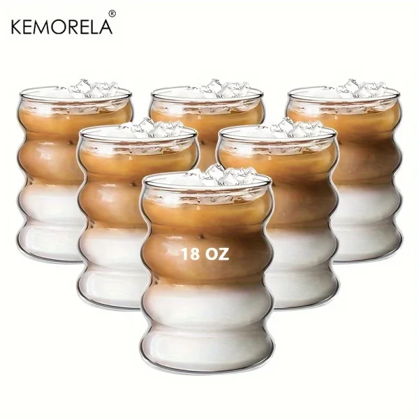 6PCS Create Wave Shape Glass Cup Water Bottle Heat-resistant Beer Drinkware Tea Mug Coffee Juice Milk Home Cafe Drinkware Gift 1