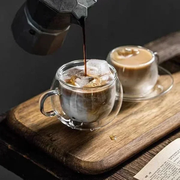 150/300ml Double Wall Glass Coffee Mug with Saucers and Spoon Heat Resistant Espresso Cups Transparent Heat-resistant Drinkware 4