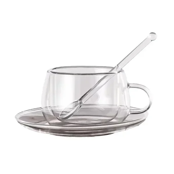 150/300ml Double Wall Glass Coffee Mug with Saucers and Spoon Heat Resistant Espresso Cups Transparent Heat-resistant Drinkware 5