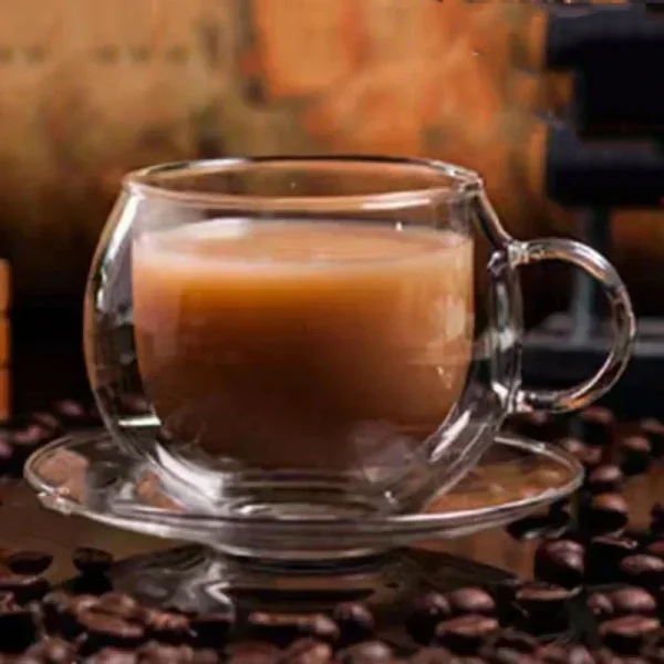 150/300ml Double Wall Glass Coffee Mug with Saucers and Spoon Heat Resistant Espresso Cups Transparent Heat-resistant Drinkware 6