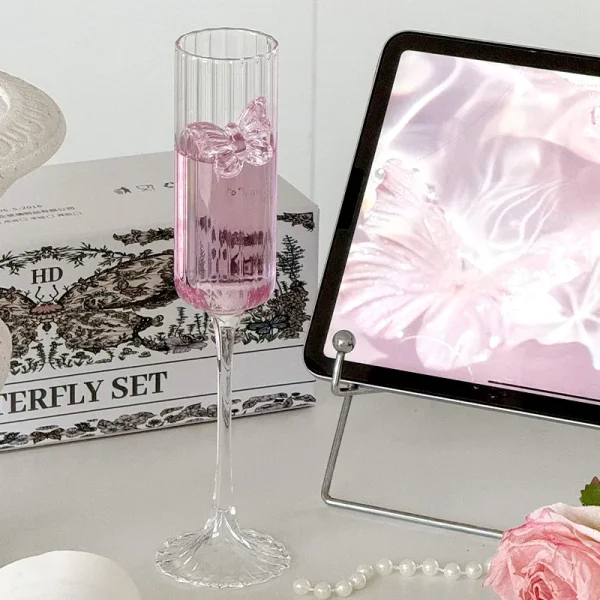 Pink Butterfly Glass Goblet Light Luxury Red Wine Glass Whisky Drinking Cocktail Martini Glasses Barware Household Cup Drinkware 2