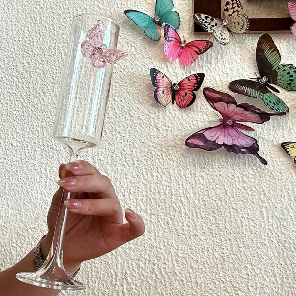 Pink Butterfly Glass Goblet Light Luxury Red Wine Glass Whisky Drinking Cocktail Martini Glasses Barware Household Cup Drinkware 5