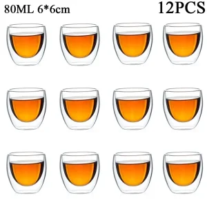 80ML/150ML 2-18PCS Double Wall Glass Kung Fu Tea Cup Transparent Coffee Milk Water Mug High Borosilicate Glass Drinkware Tea Set 1