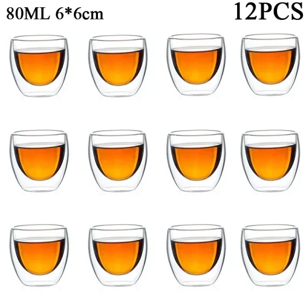 80ML/150ML 2-18PCS Double Wall Glass Kung Fu Tea Cup Transparent Coffee Milk Water Mug High Borosilicate Glass Drinkware Tea Set 1