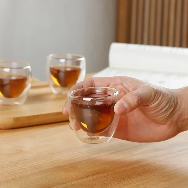 80ML/150ML 2-18PCS Double Wall Glass Kung Fu Tea Cup Transparent Coffee Milk Water Mug High Borosilicate Glass Drinkware Tea Set 3