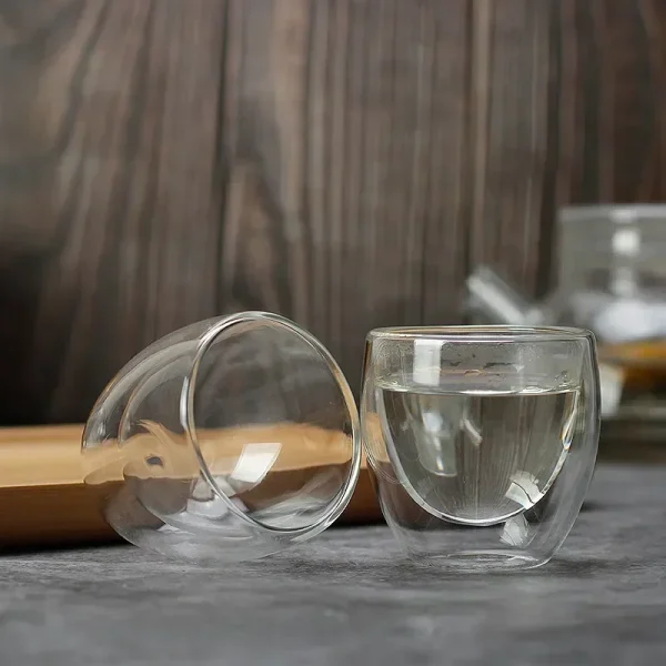 80ML/150ML 2-18PCS Double Wall Glass Kung Fu Tea Cup Transparent Coffee Milk Water Mug High Borosilicate Glass Drinkware Tea Set 4