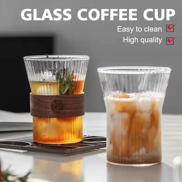 300ML Japanese Style Tea Cup Clear Strip High Borosilicate Glass Water Mug Milk Coffee Cup Household Drinkware for Kitchen Party 2