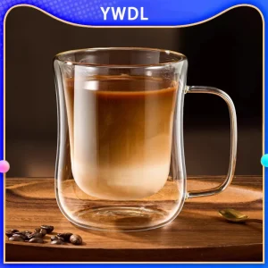 YWDL 1/2/4PCS Double Wall Glass Cup Clear Coffee Mug With Handle For Hot Cold Beverage Milk Juice Drinkware Set 220/300/400ml 1