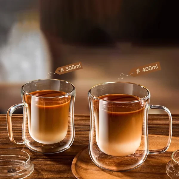 YWDL 1/2/4PCS Double Wall Glass Cup Clear Coffee Mug With Handle For Hot Cold Beverage Milk Juice Drinkware Set 220/300/400ml 3