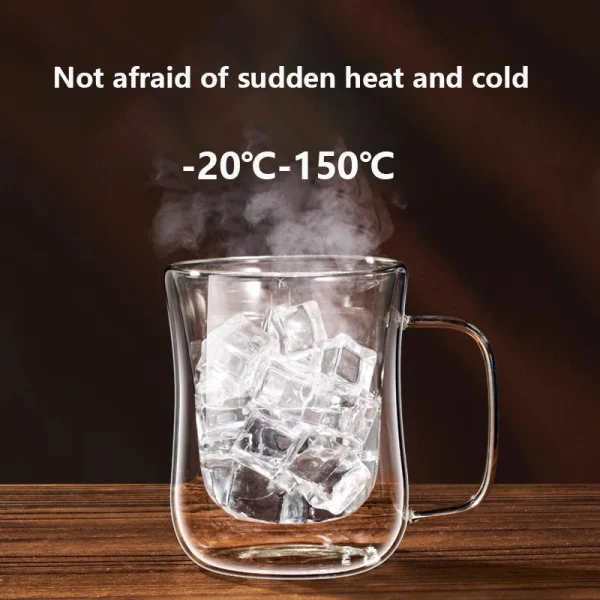 YWDL 1/2/4PCS Double Wall Glass Cup Clear Coffee Mug With Handle For Hot Cold Beverage Milk Juice Drinkware Set 220/300/400ml 4