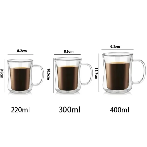 YWDL 1/2/4PCS Double Wall Glass Cup Clear Coffee Mug With Handle For Hot Cold Beverage Milk Juice Drinkware Set 220/300/400ml 6
