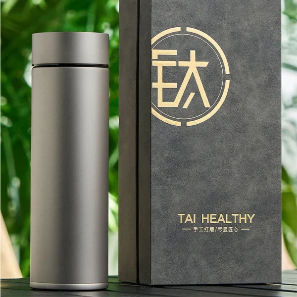 Business Pure Titanium Thermos Cup With Tea Bin,Double Layer Vacuum Flasks,Sandblast Drinkware,Car,Office Water Bottle,450ml 2