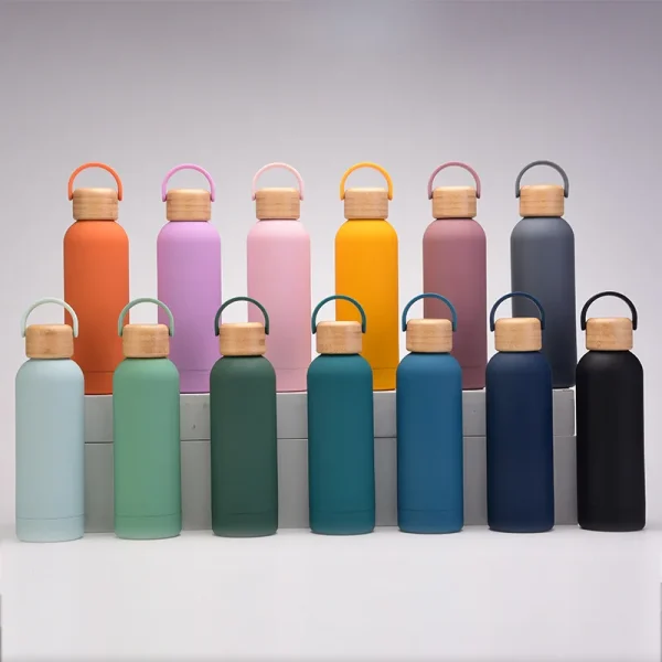 500ML Small Mouth Sports THERMOS CUP With Bamboo Handle Lid,Stainless Steel Vacuum Flasks,Drinkware,Outdoor Travel WATER BOTTLE 1