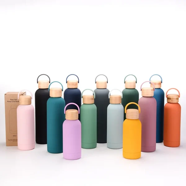 500ML Small Mouth Sports THERMOS CUP With Bamboo Handle Lid,Stainless Steel Vacuum Flasks,Drinkware,Outdoor Travel WATER BOTTLE 2